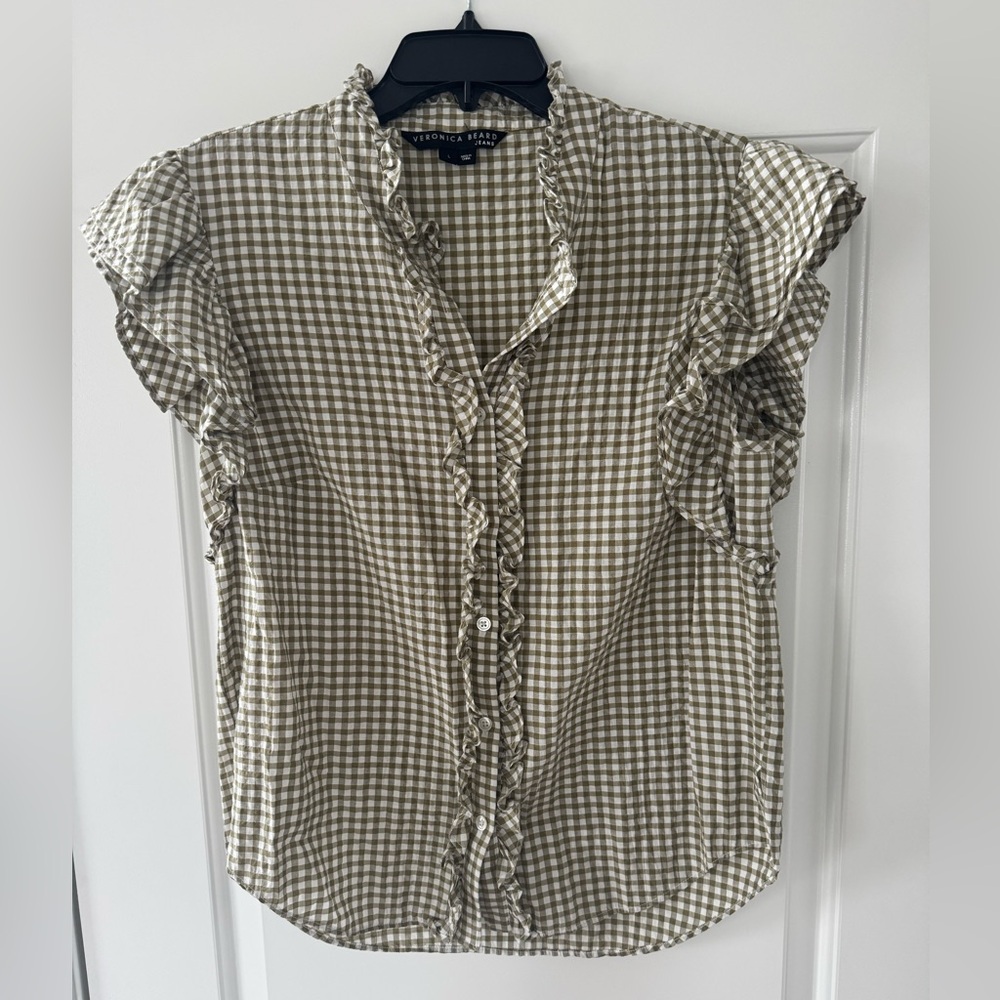 VERONICA BEARD Gingham Ruffle Sleeve Blouse